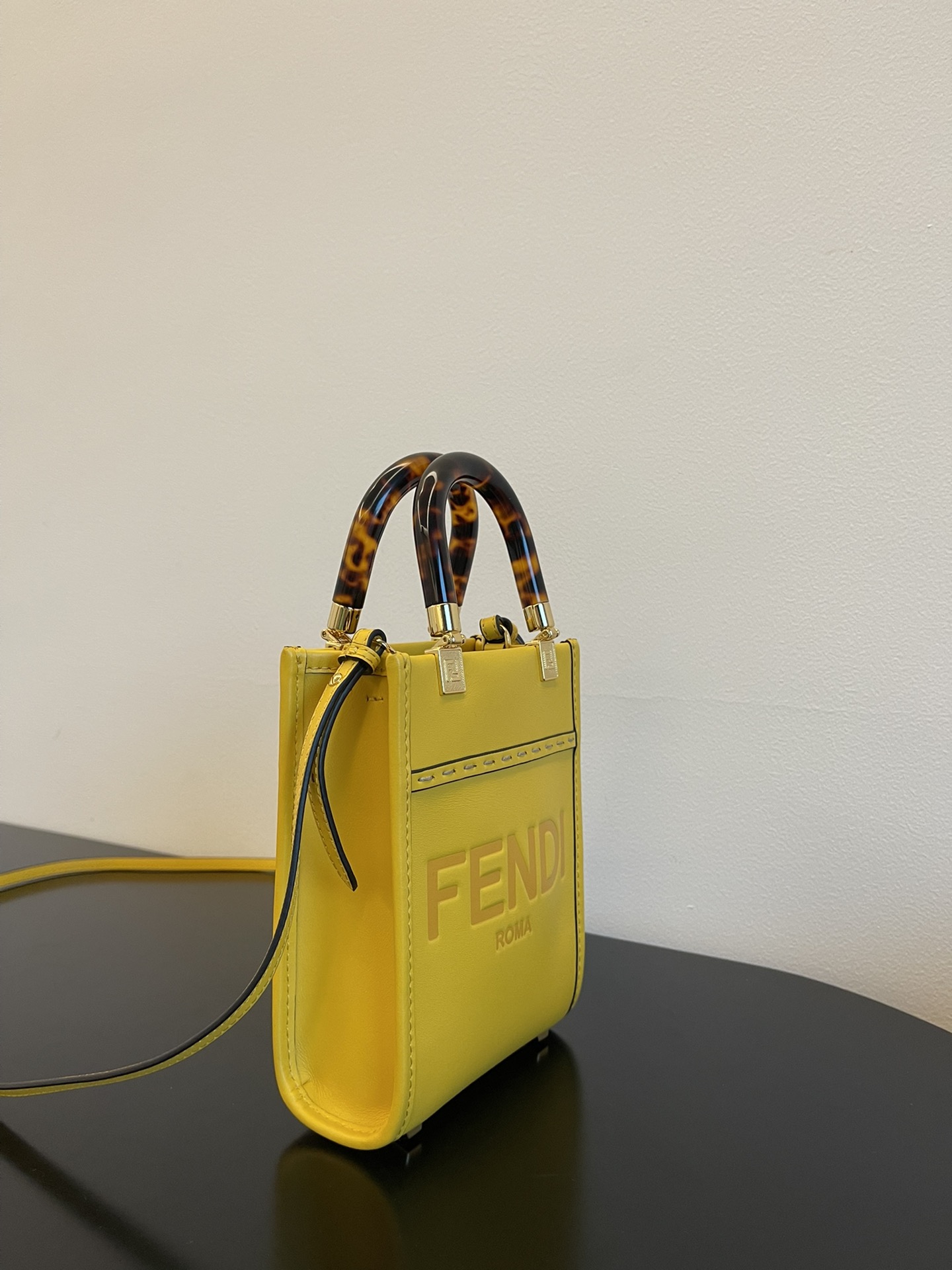 Fendi Mini Sunshine Shopper Lemon Yellow Leather Bag